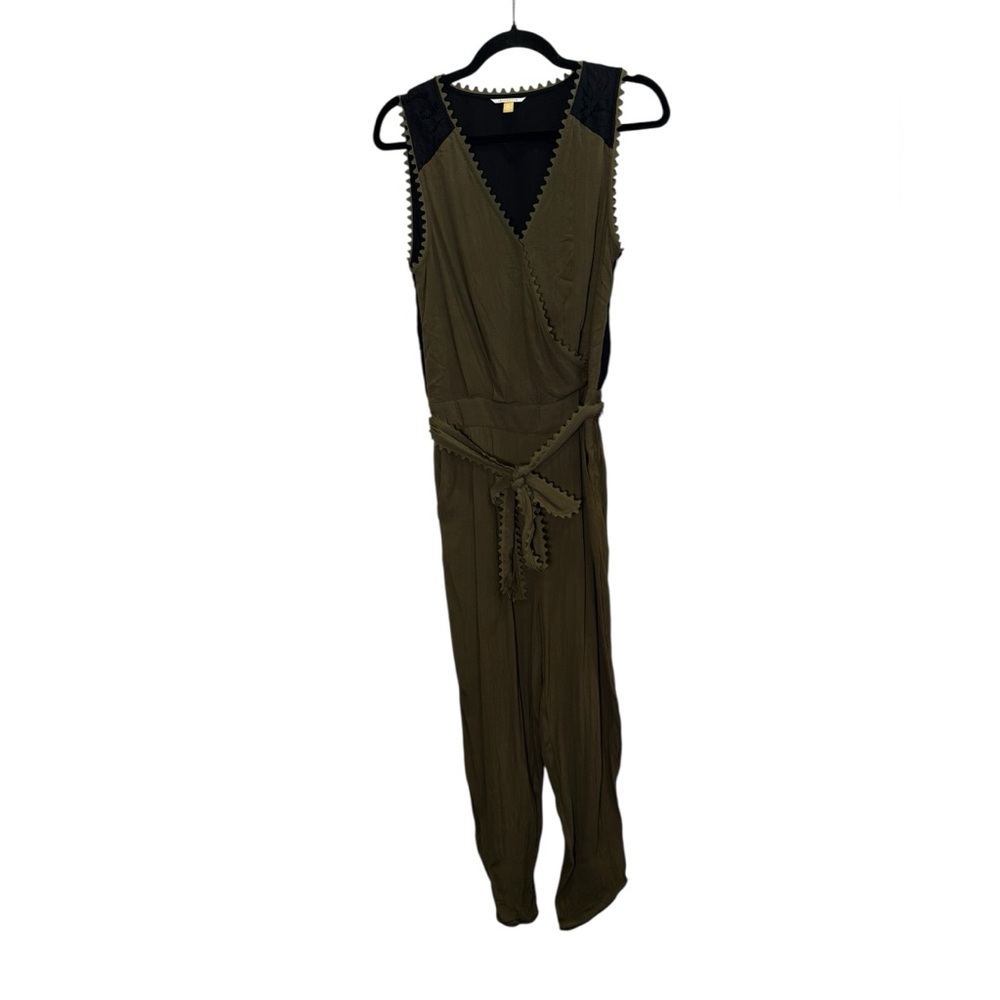 Leifsdottir Woman’s Olive Green Black Lace Sleeveless Minimalist Jumpsuit Sz 6